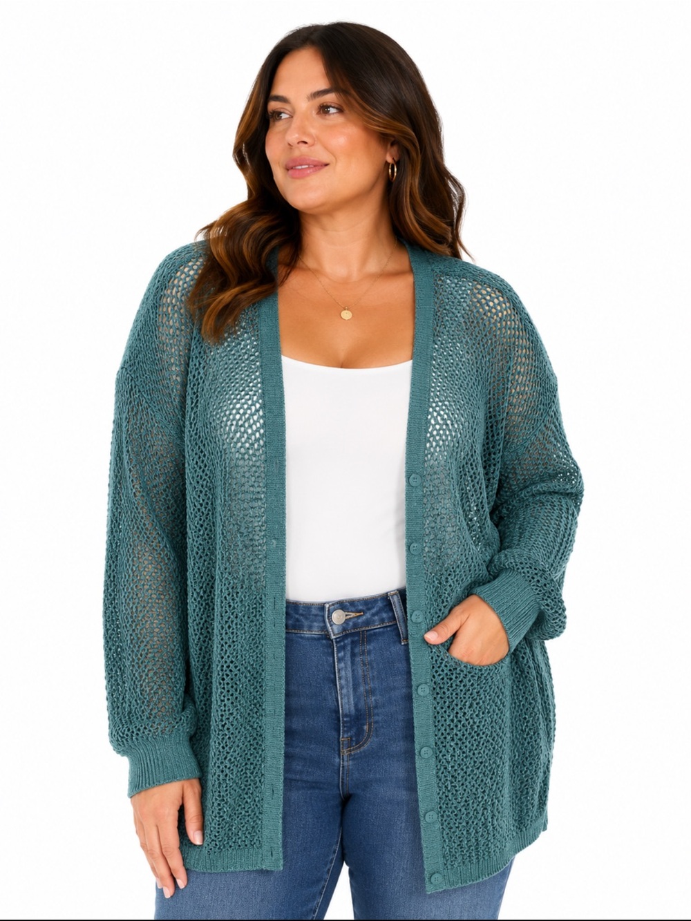 torrid Teal Open-Knit Longline Cardigan